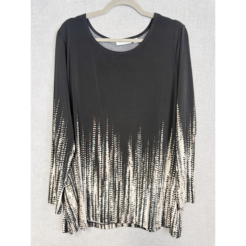 Susan Graver Top Women Extra Large Black Geometric Tunic Liquid Knit Casual Work